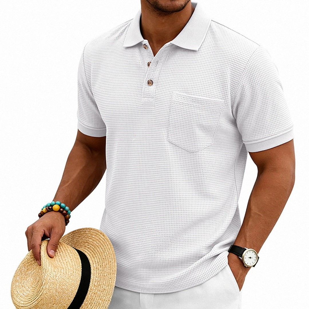 Versatile Waffle Knit Polo Shirt For Commute & Daily Casual