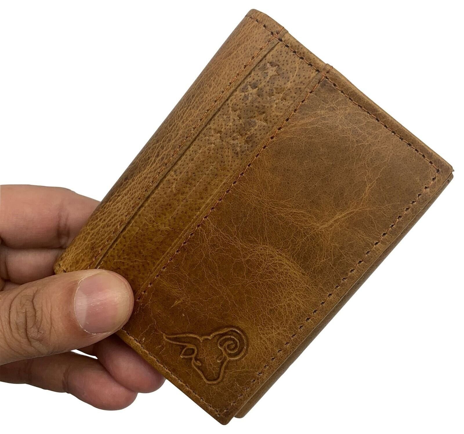 USA Genuine Leather RFID Blocking Trifold Wallets for Men Tri-fold Wallet with I