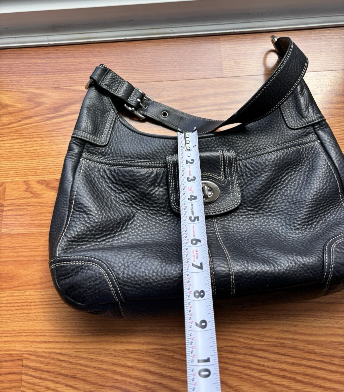 Coach Black Womens Pebbled Shoulder Bag Turn Lock F13956-See Description