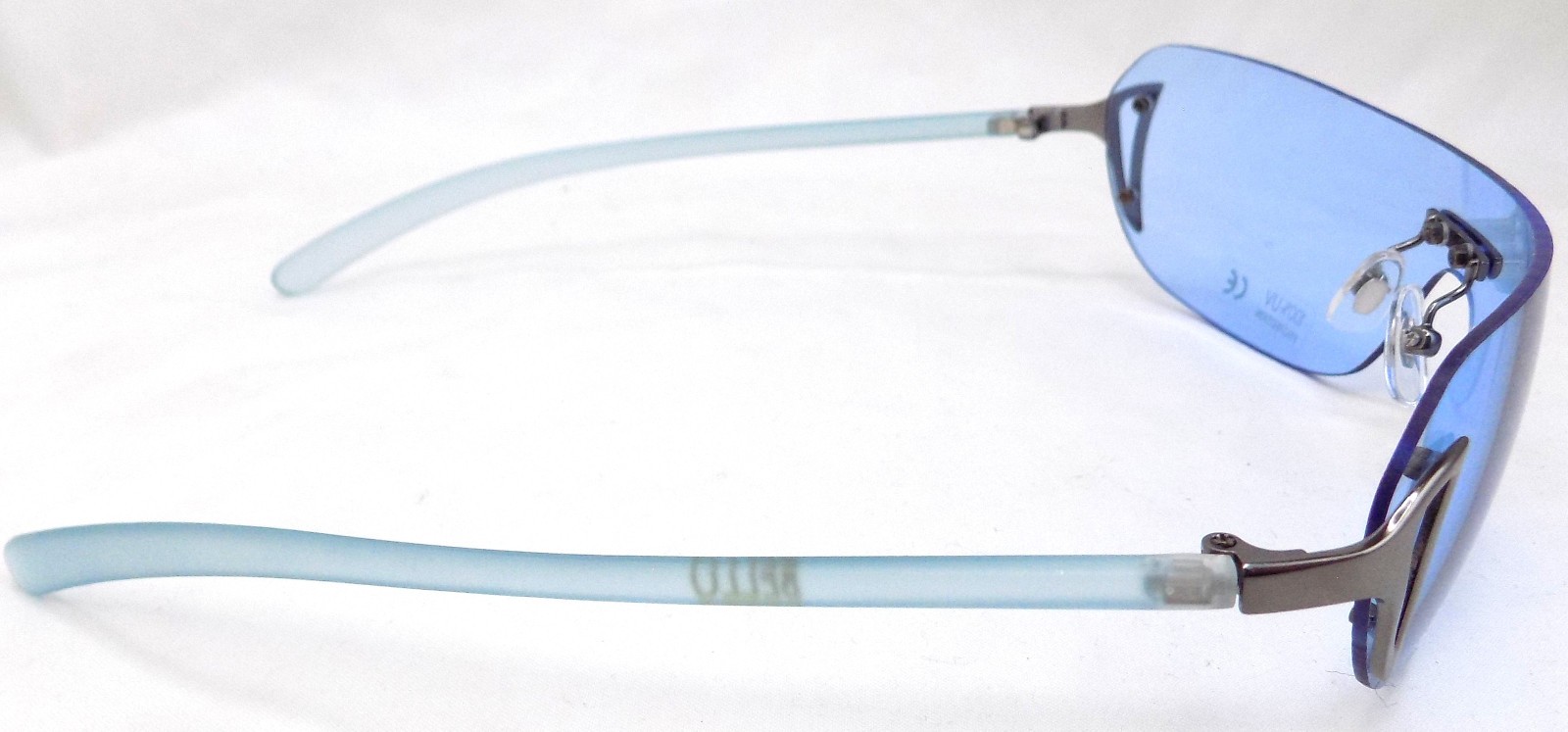 Ultra Stylish Rimless Blue Lens Sunglasses Silver Designer Look Lightweight