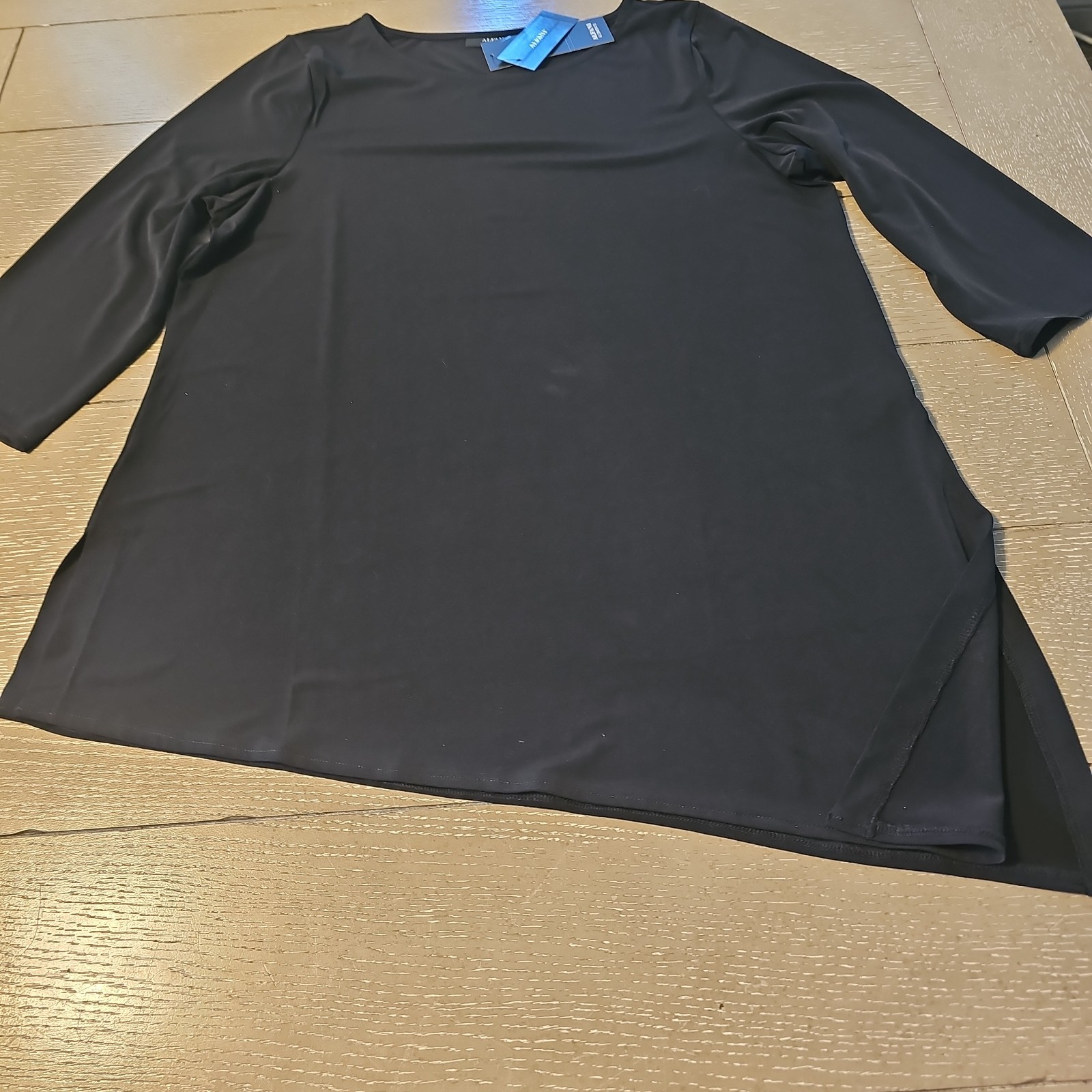 NWT Alfani LARGE Black Asymmetric Hem Tunic ¾ Sleeve