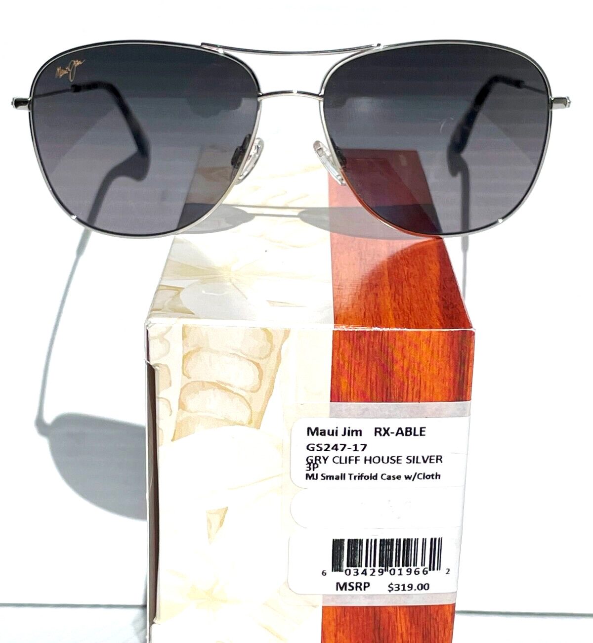 NEW Maui Jim CLIFF HOUSE Silver POLARIZED Grey Lens Sunglass GS247-17