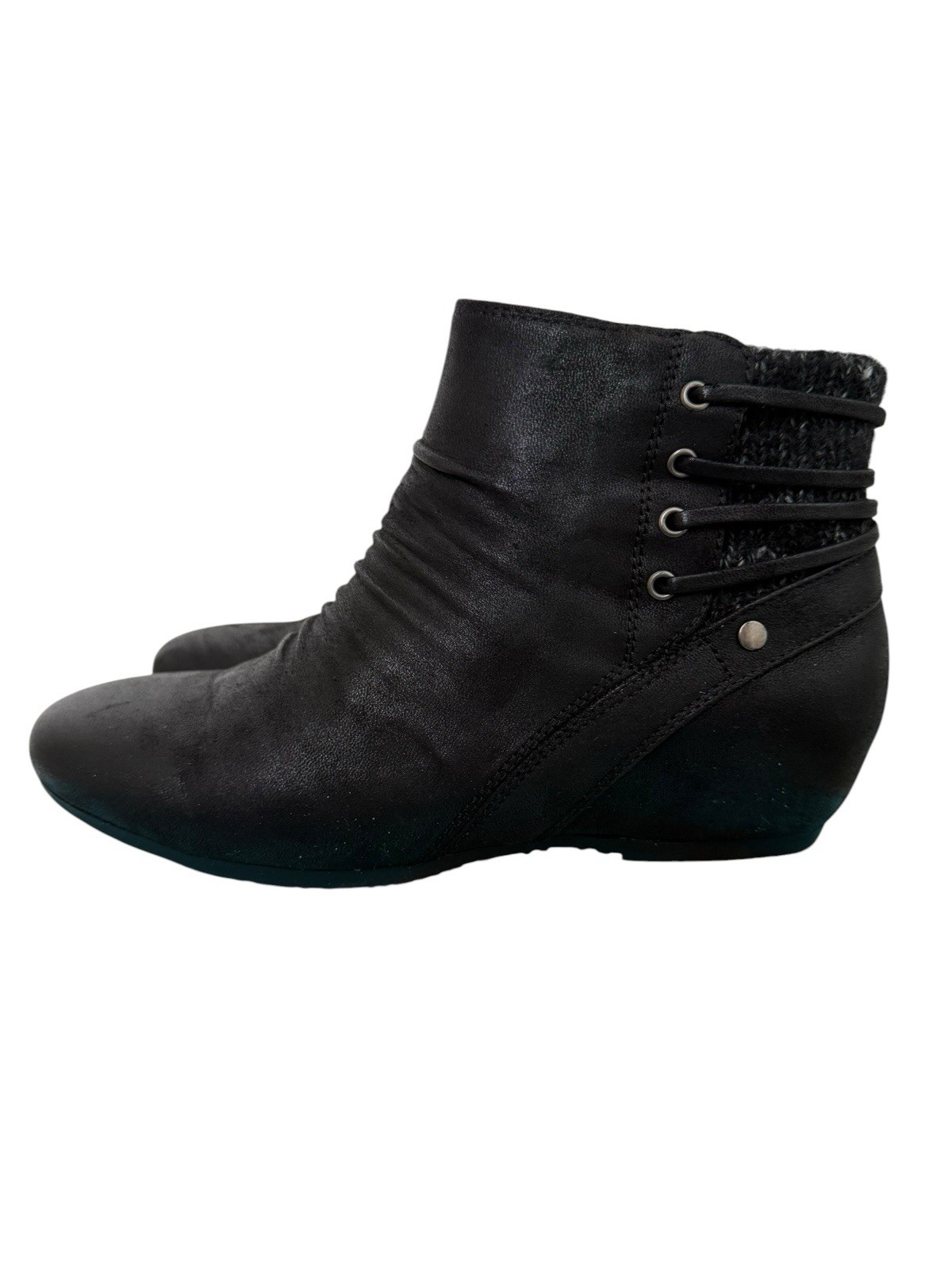 Baretraps Black Wedge Ankle Booties Womens Size 8M Peanut Side Zip Comfort NIB