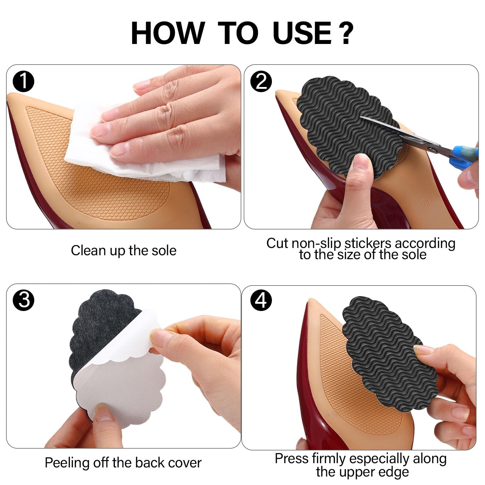 Eurzom 10 Pcs Non Slip Sole Pads for Bottom of Shoes 3.7 X 2.6 Inch, Black