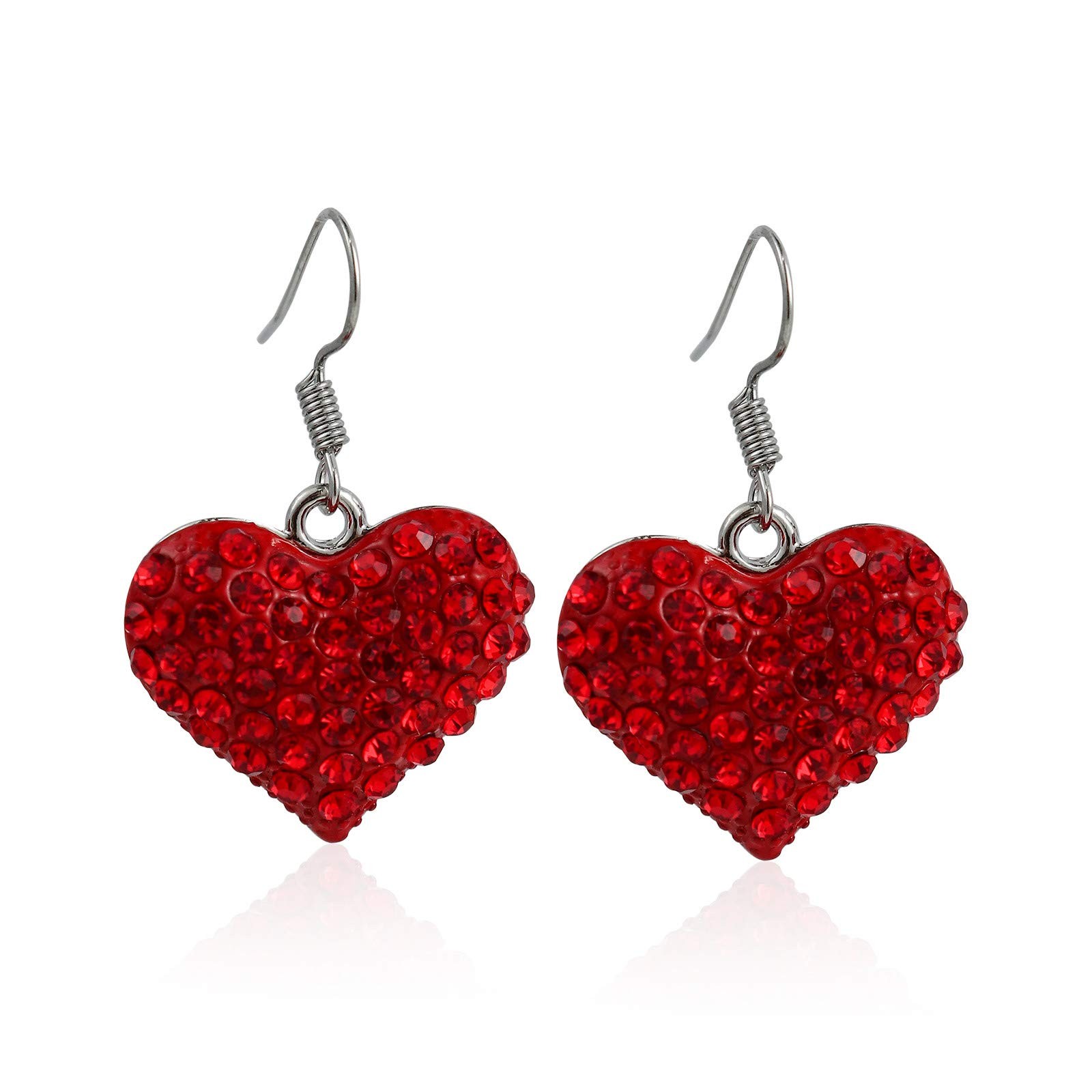 4Pairs Love Heart Shiny Crystal Beads Drop Dangle Earrings for Peach,Red