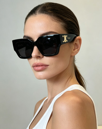 Celine 7811 Triomphe Sunglasses Black Square Cat‑Eye Gold Logo 52‑21‑145