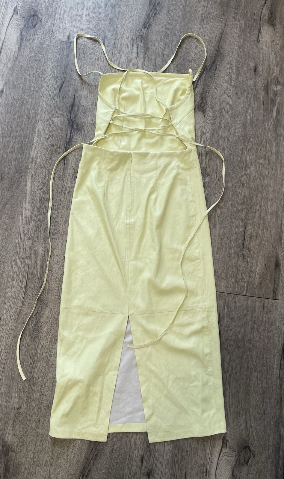GOOD AMERICAN yellow faux leather pencil midi dress square neck size 1