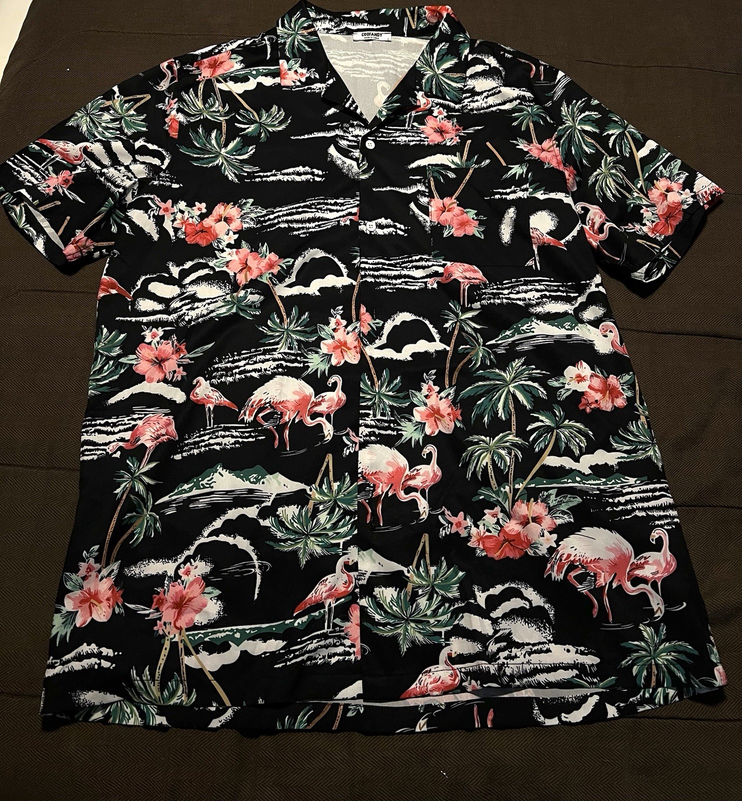 COOFANDY Men’s L Regular Black Tropical Floral Hawaiian Collared Button-Up Shirt