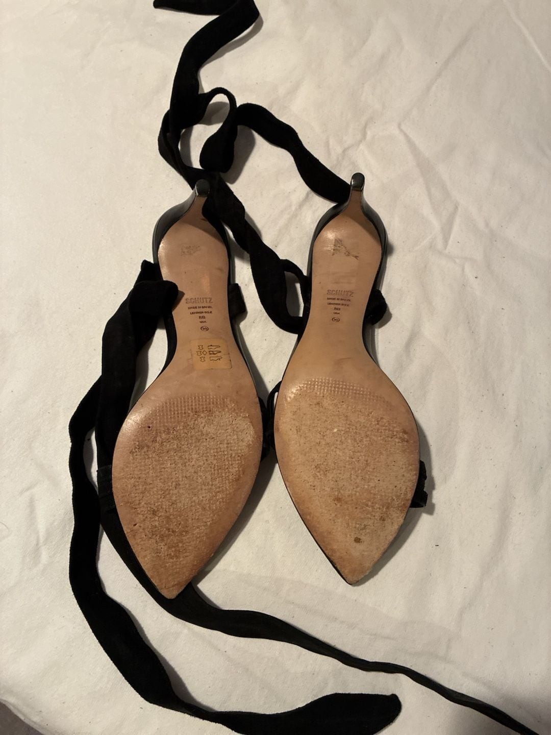 Schutz Black Suede Ankle Wrap Toe Ring Kitten Heels