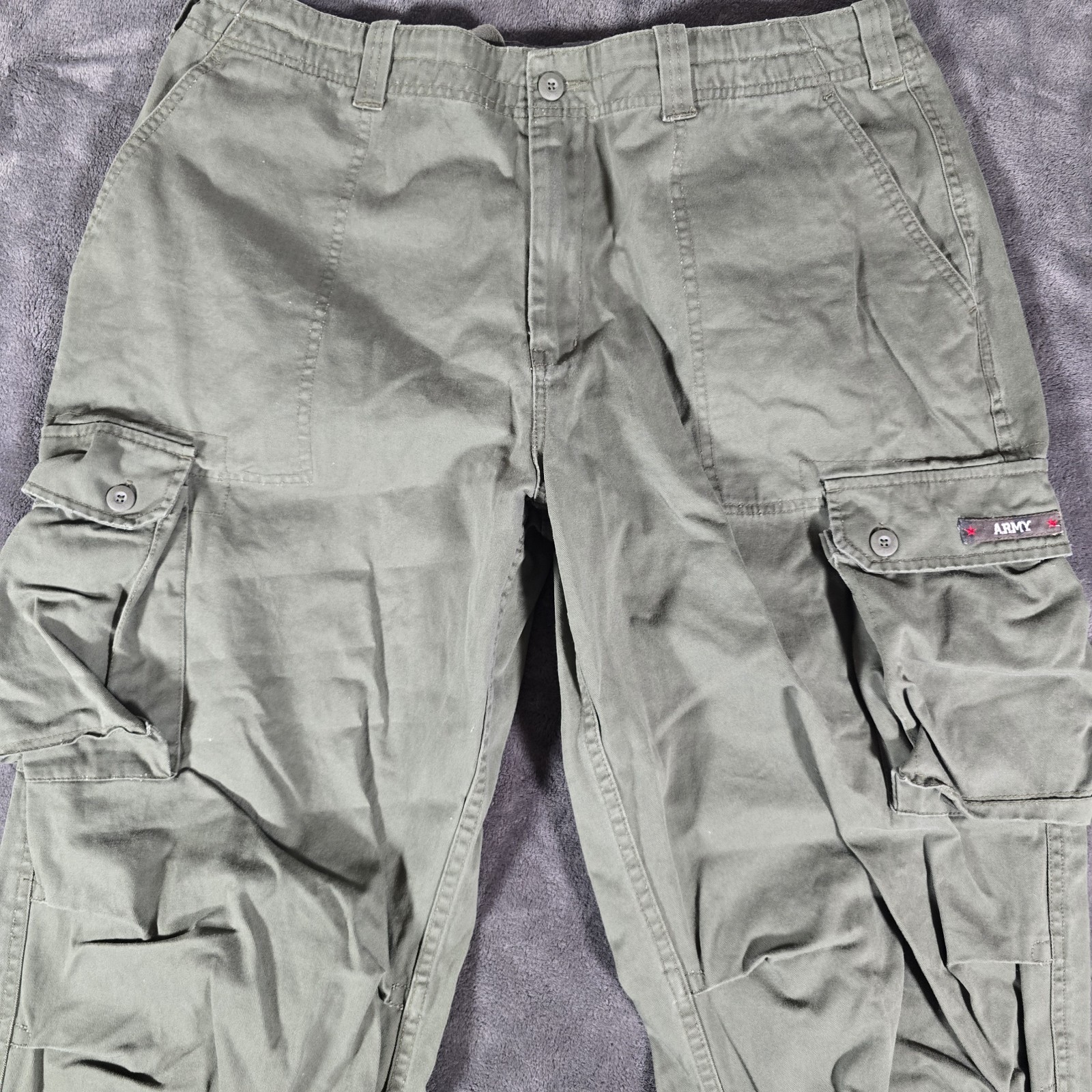 Vtg Bugle Boy Army Patch Cargo Pant Mens 42×32 Green 90s Y2K Baggy Skater Grunge