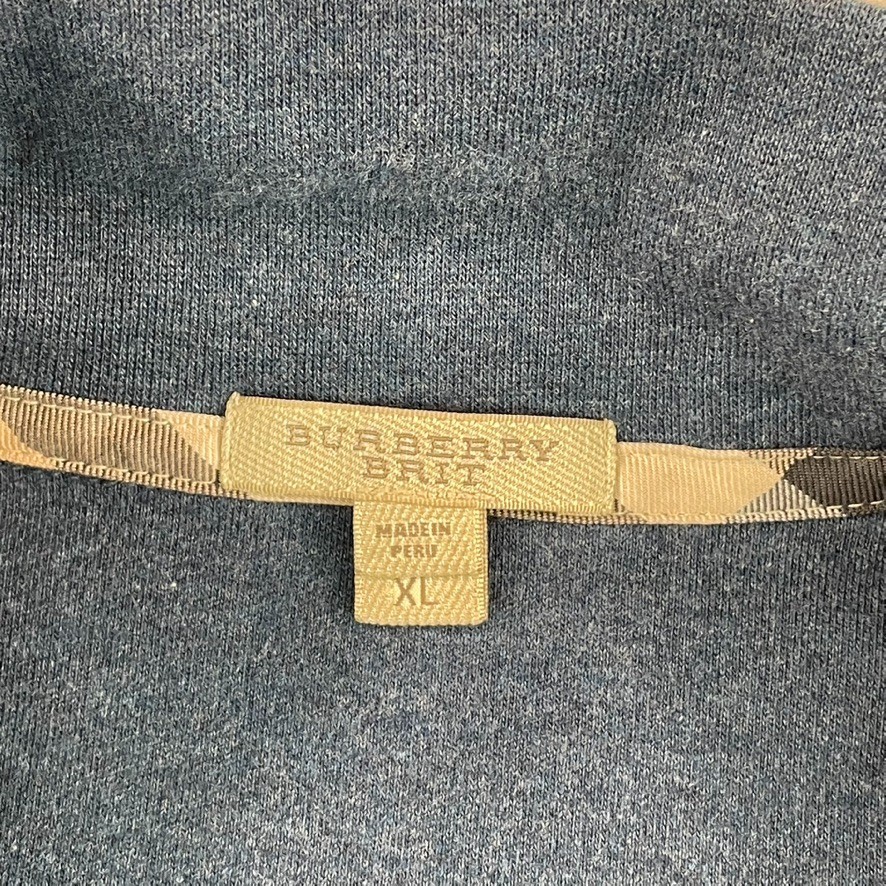 Burberry Brit Nova Check 1/4 Zip Sweater Men XL Heather Blue Embroidered Logo