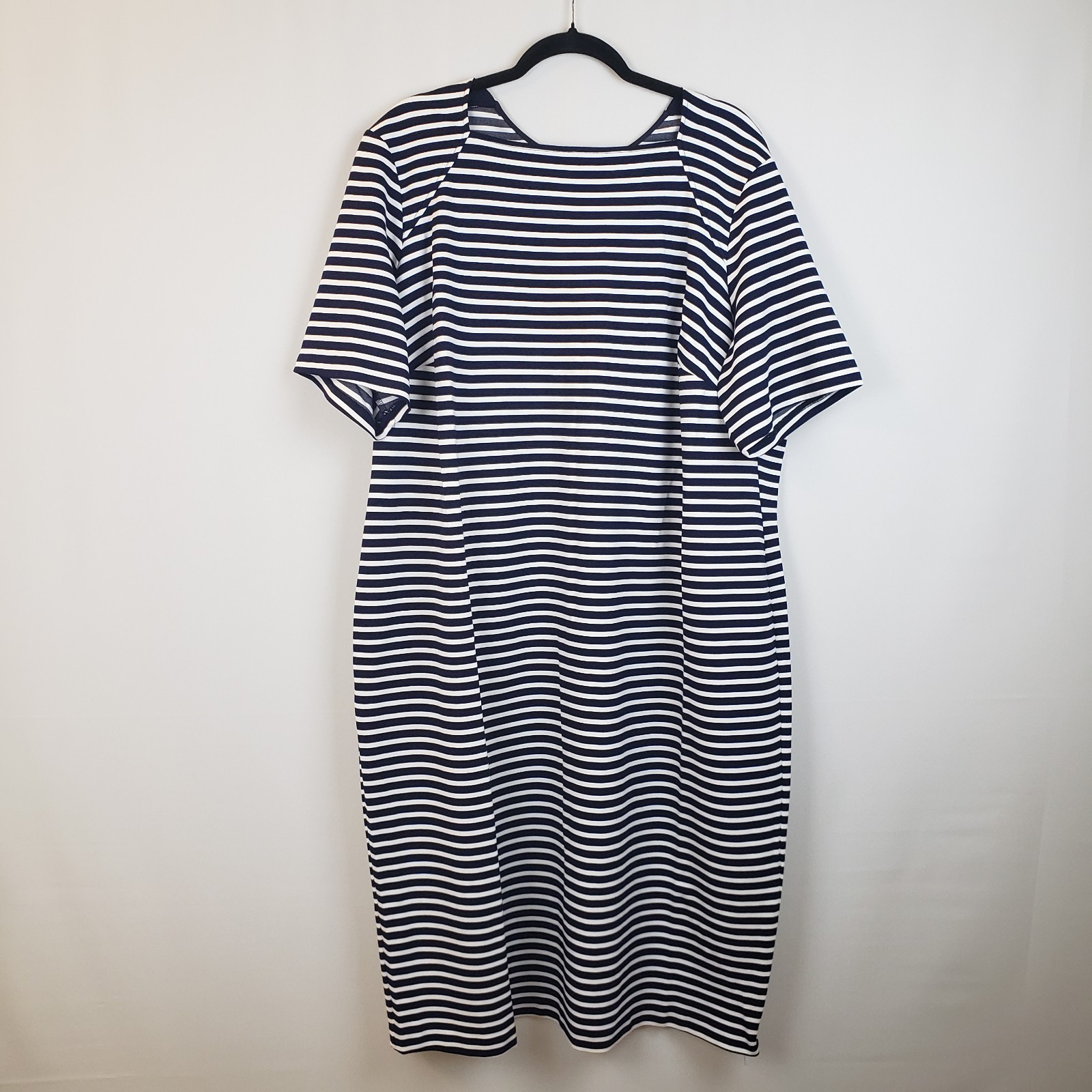 Universal Standard Dress 22/24 Envelope Neck Rayon Ponte Knit Navy White Stripe