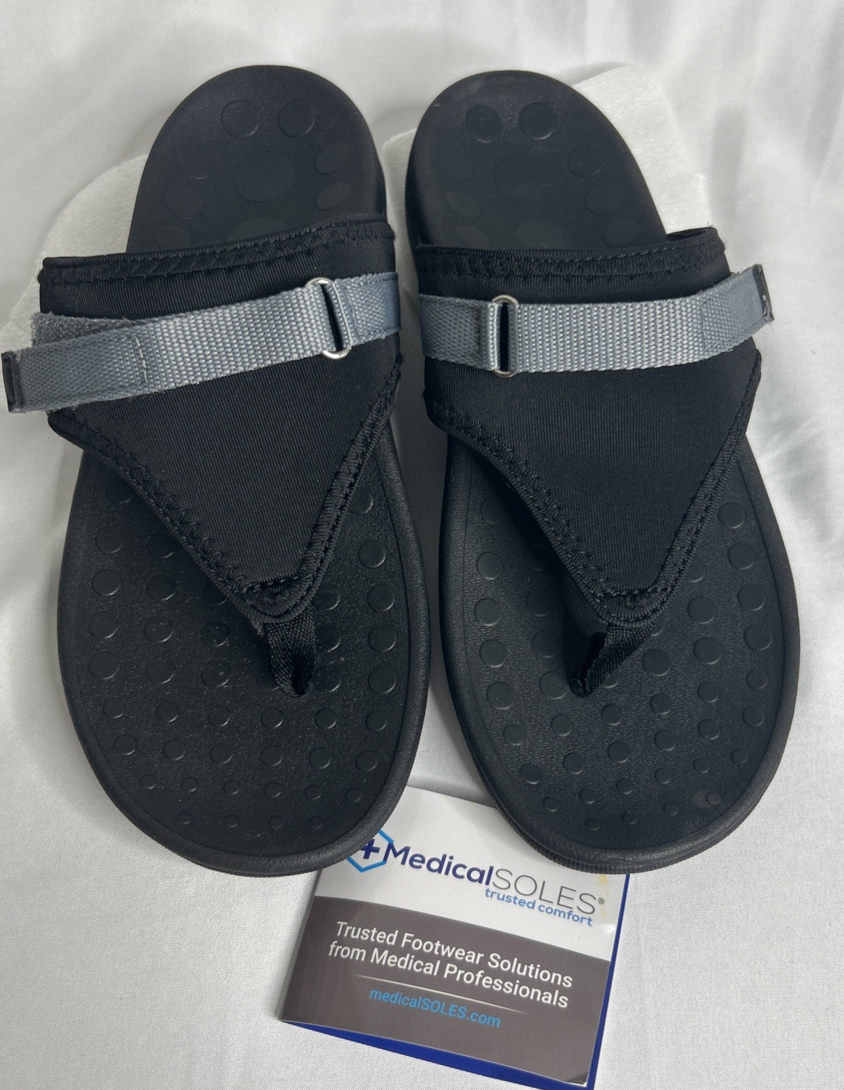 Medical Soles Orthotic Flip Flops Black Adjustable Thong Sandals Sz 8 Comfort