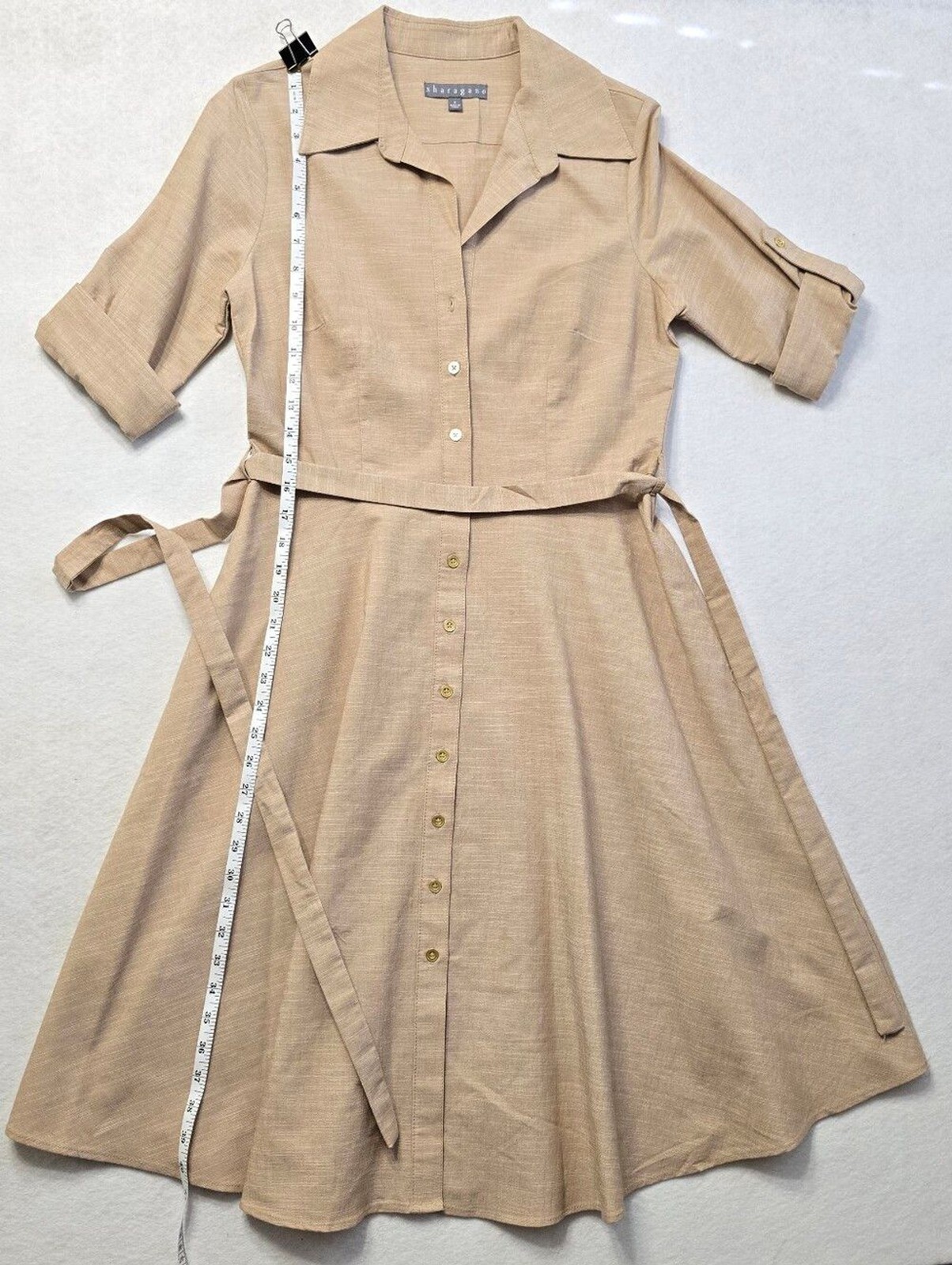 Beige/Tan Button-Front Shirt Dress with Belt