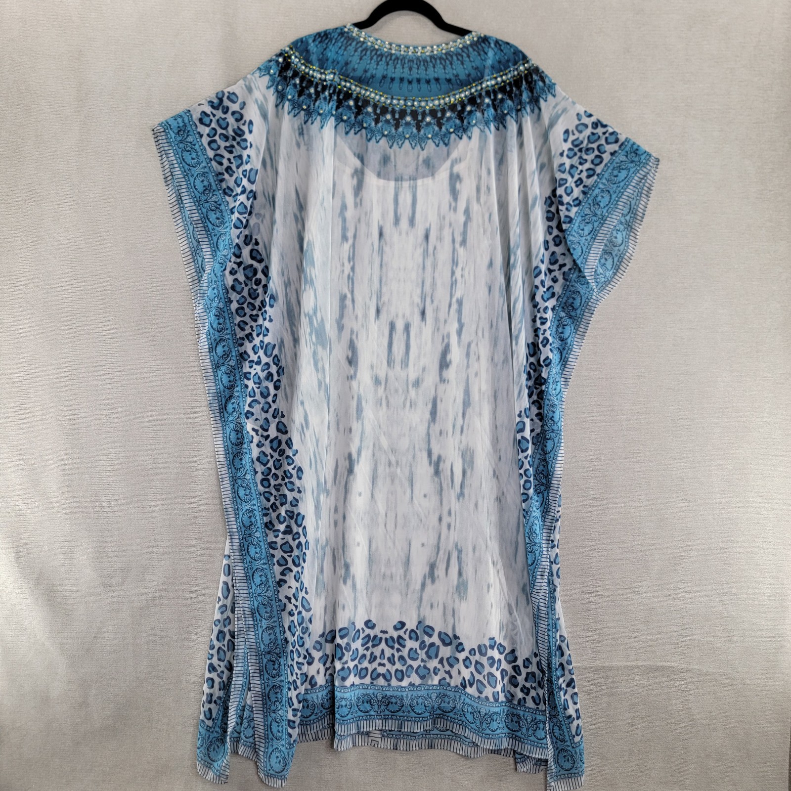 Soft Surroundings Womens Dress Beaded Chiffon Maxi Kaftan One Size Blue Boho