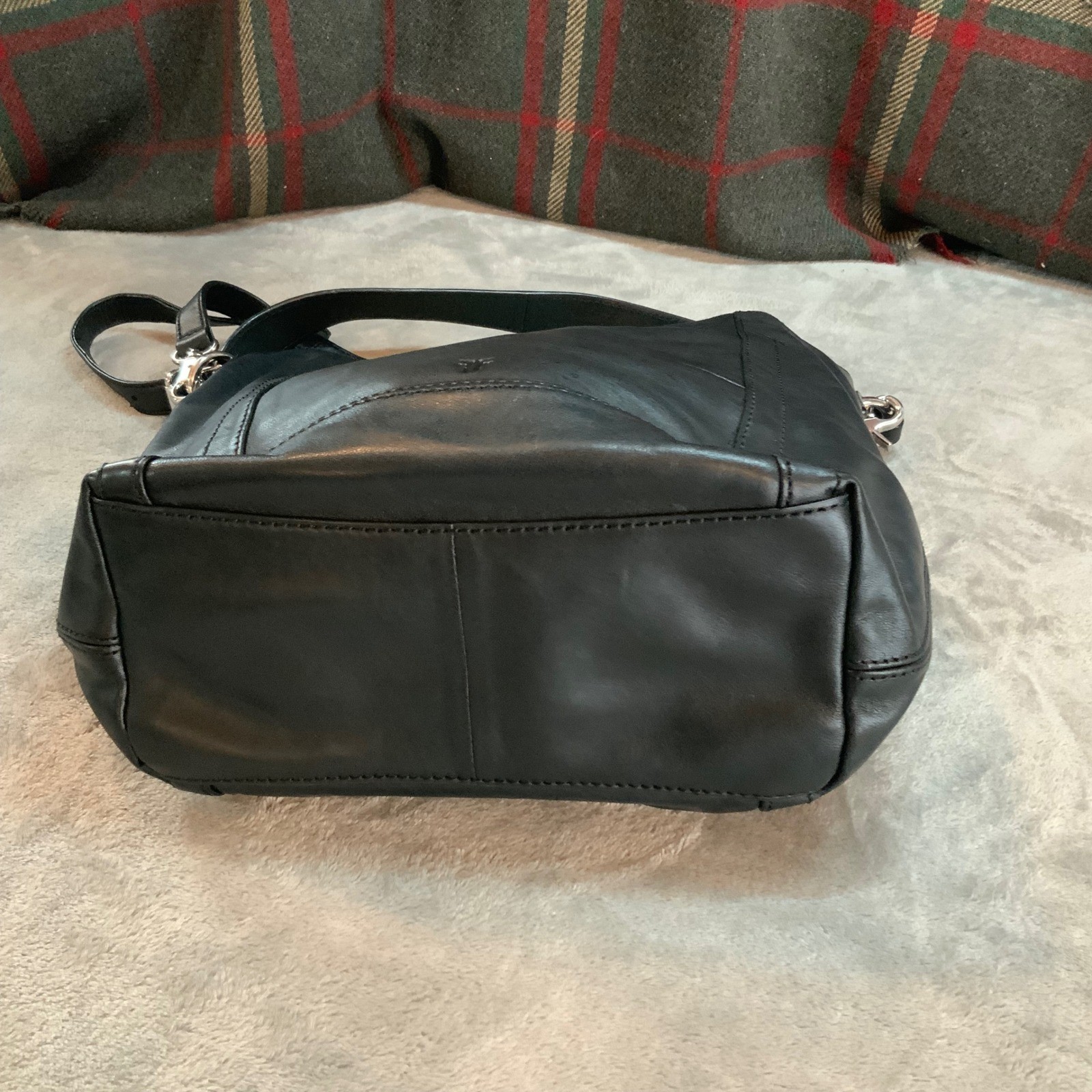 Frye Lena Zip Hobo Black Leather Crossbody Shoulder Bag Handbag 12×13.5in