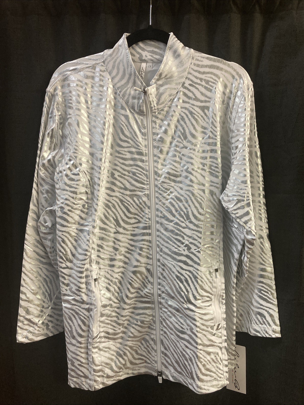 Lulu B 1X Zipper Jacket Zebra Metallic Silver Upf50