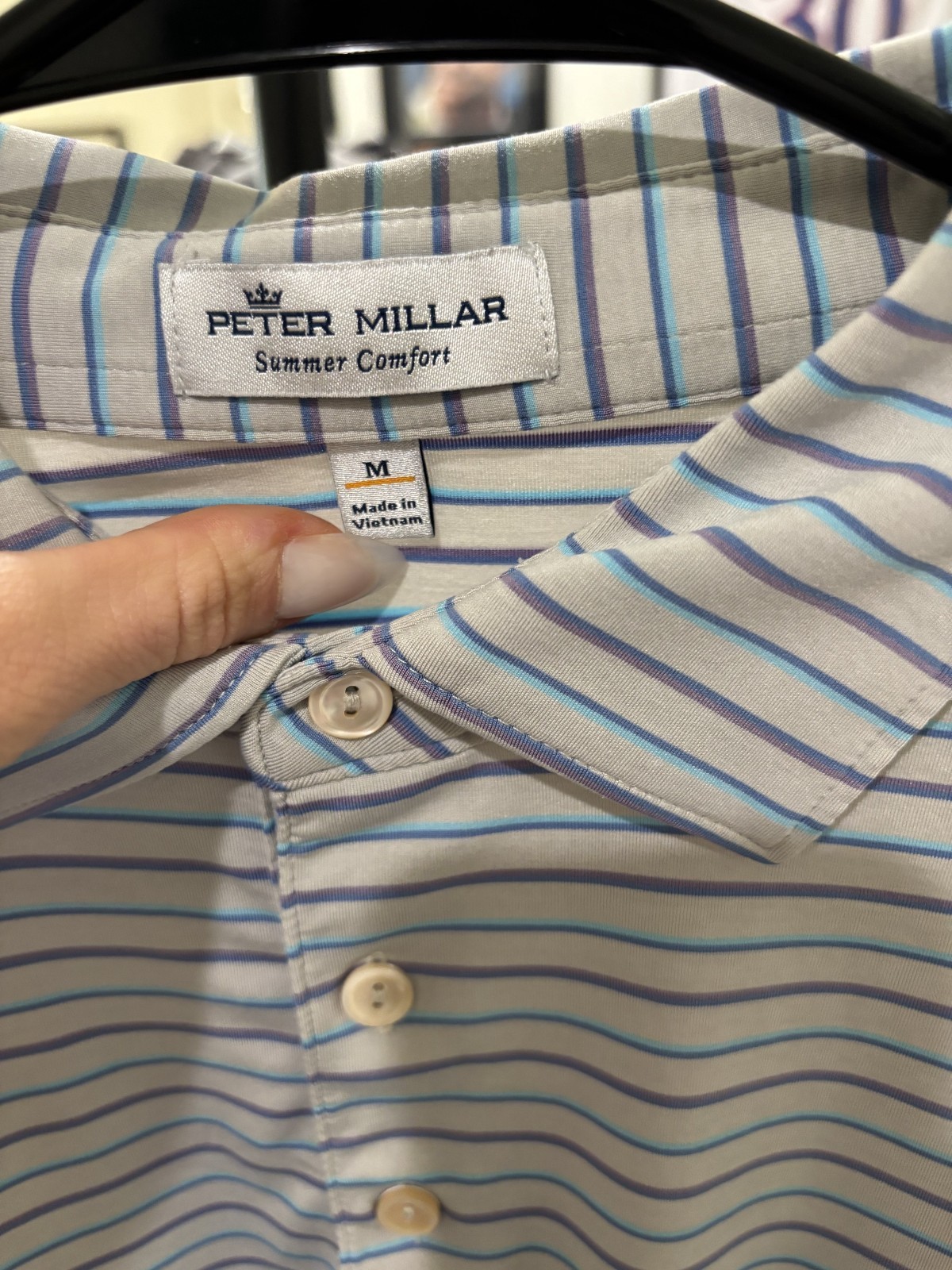 Peter Millar Summer Comfort Polo Shirt Mens M Ballyneal Golf Club Blue Stripe