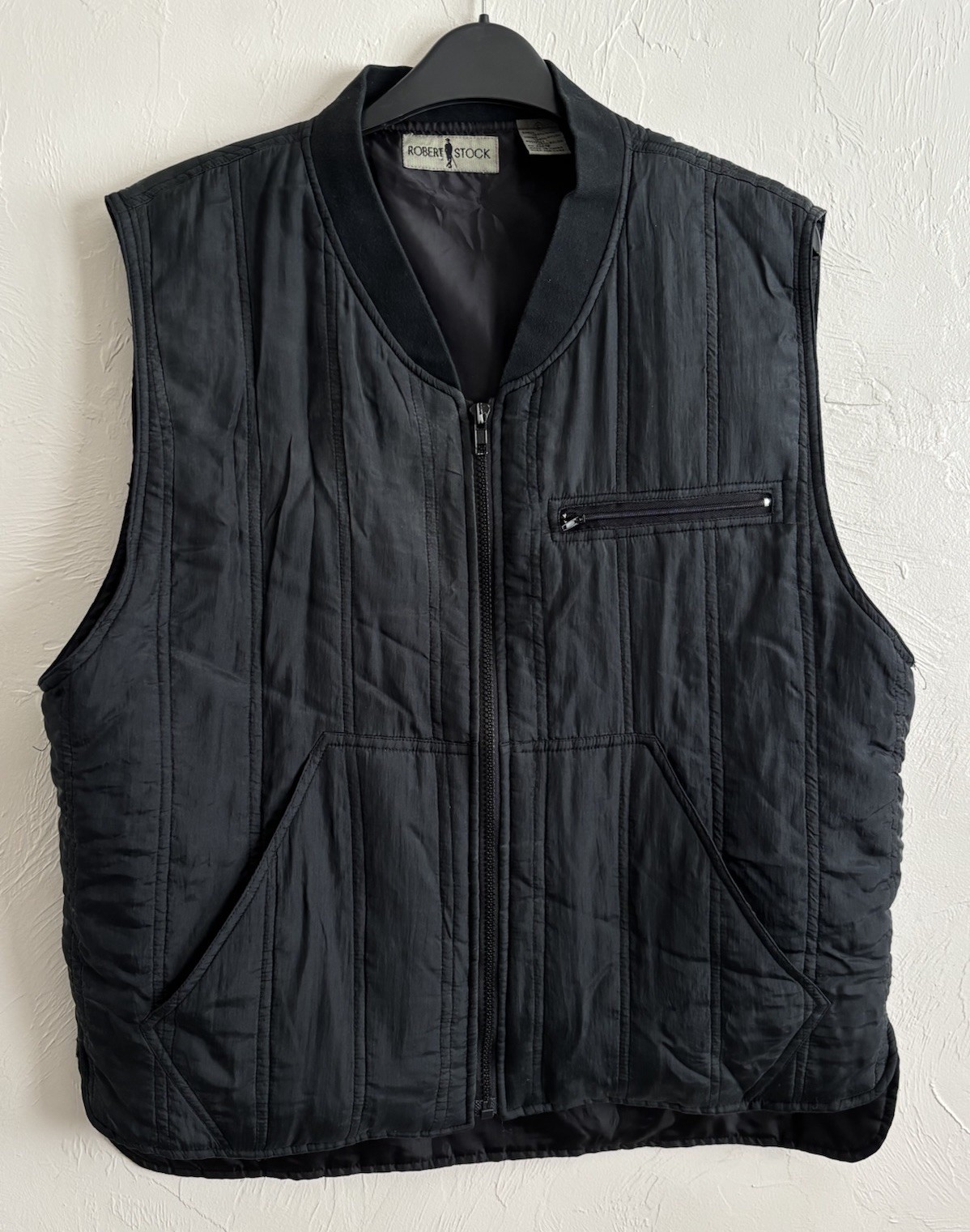 Robert Stock Men’s Black 100% Silk Nylon Lined Quilted Zip Vest Size S