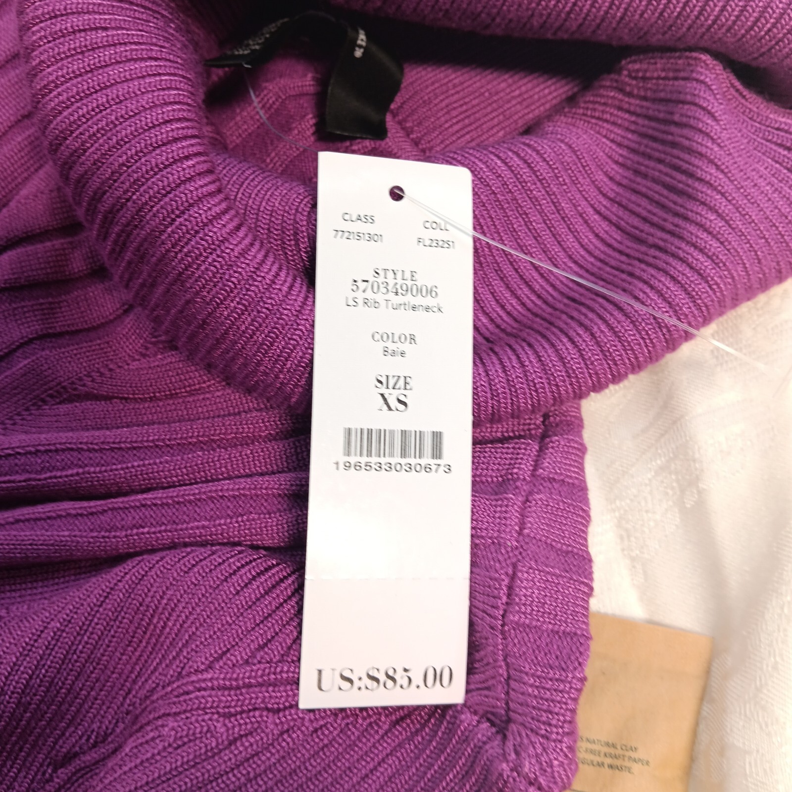 whbm Womens Long Sleeve Rib Turtleneck Sweater Baie/Purple XS $85