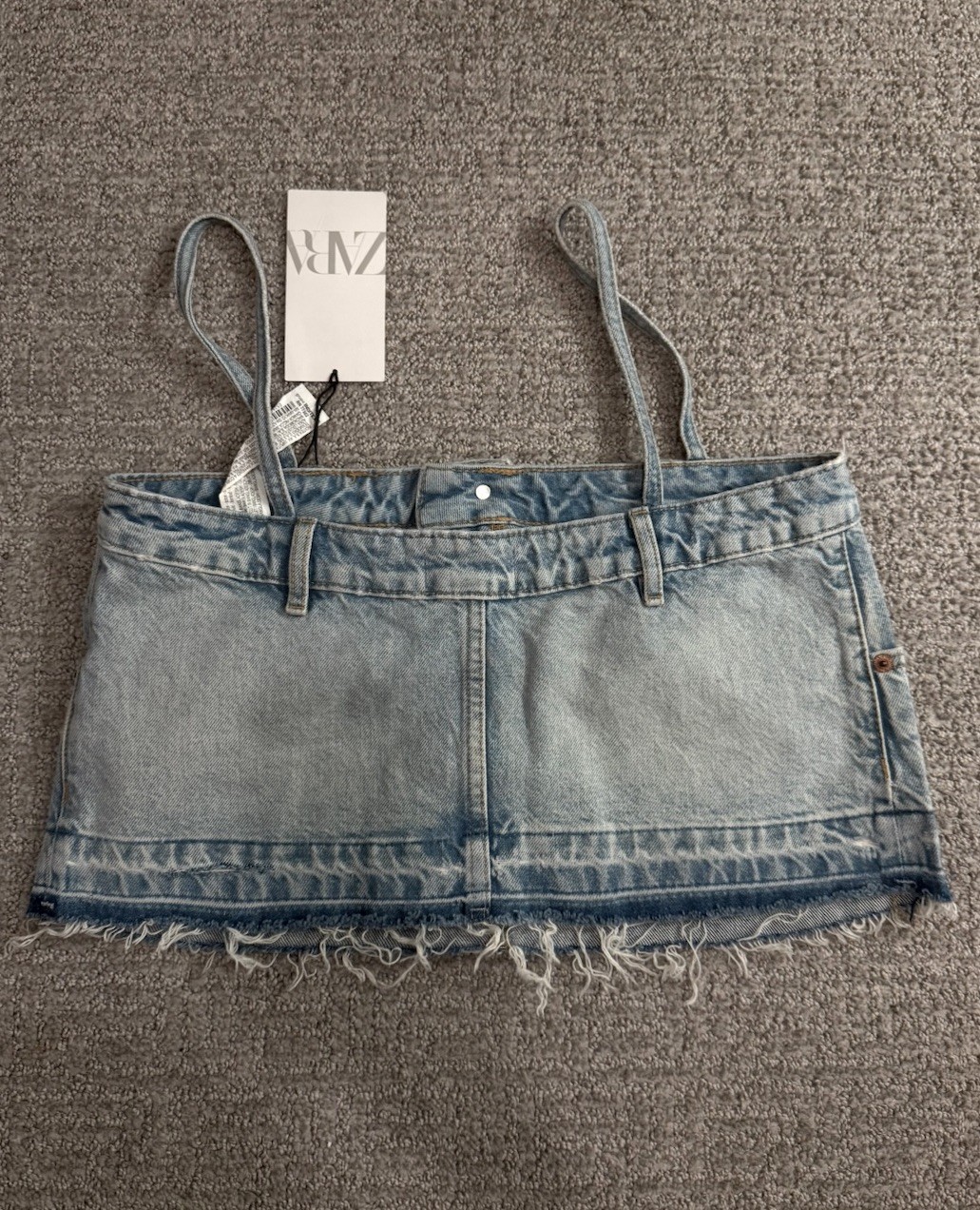 ZARA Skirt Effect Cropped Denim Spaghetti Straps Jean Tank Top
