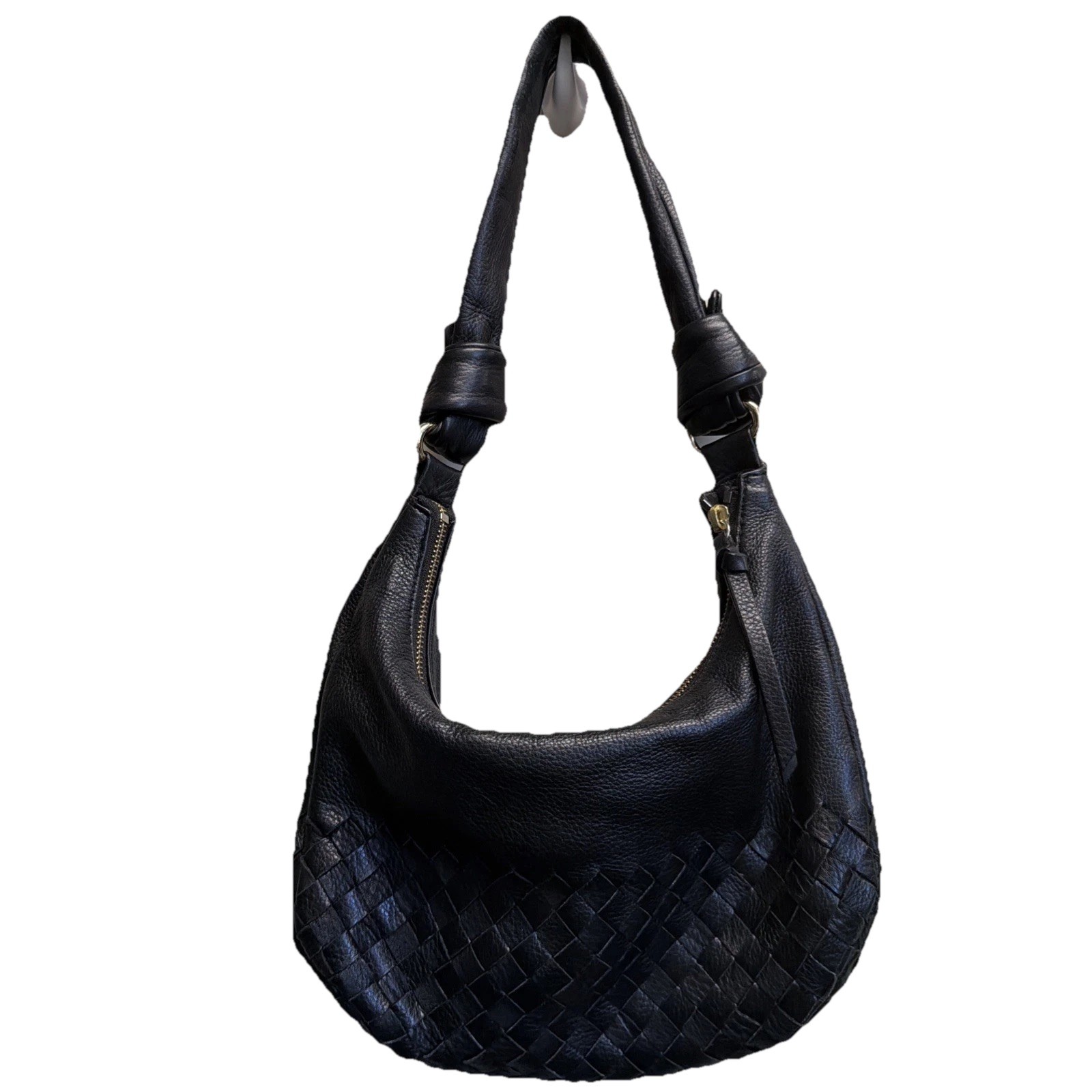Elliott Lucca Black Woven Leather Shoulder Bag Purse