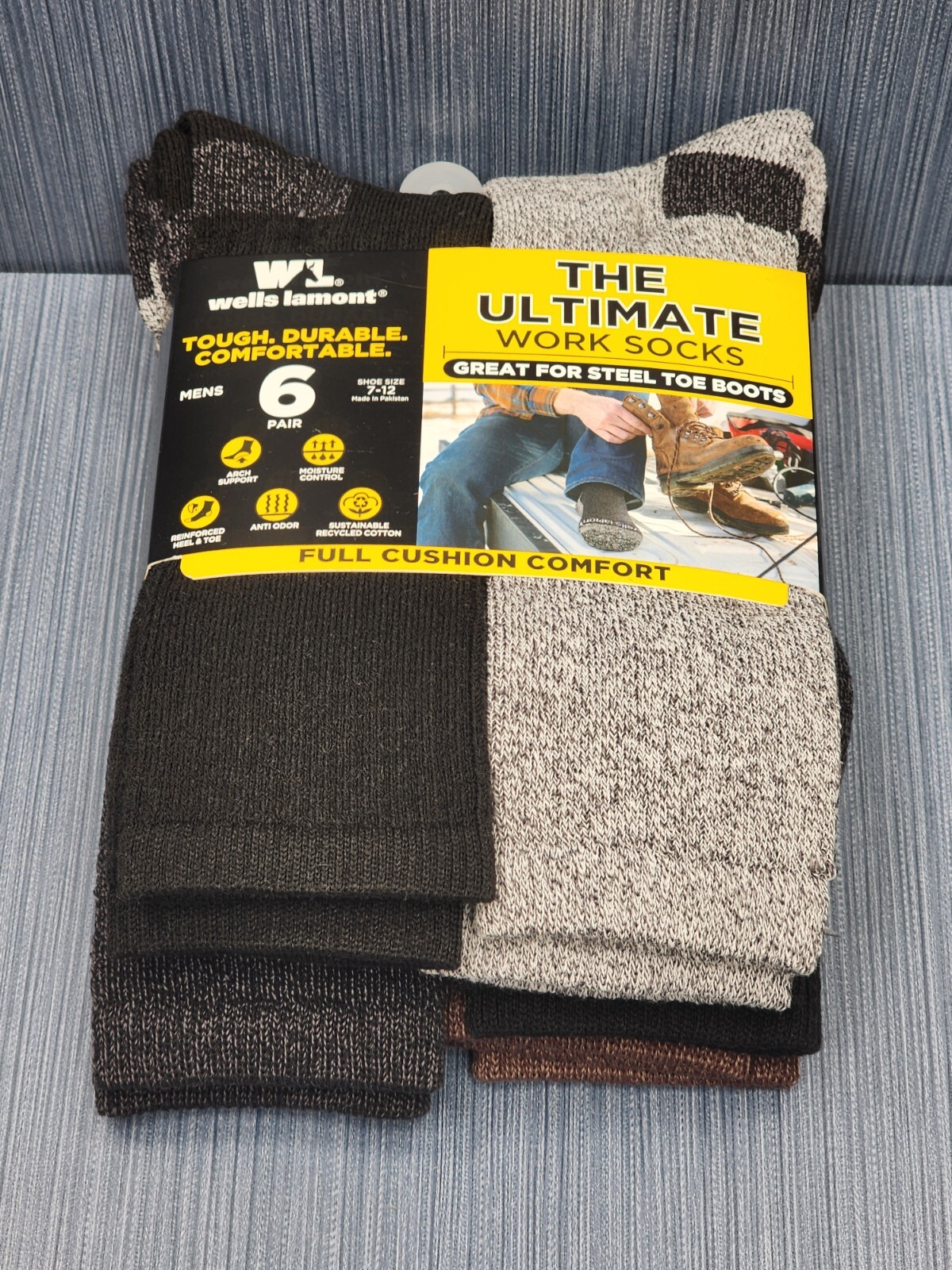 6 Pair x Wells Lamont Mens Size 7-12 Ultimate Work Socks For Steel Toe Boots