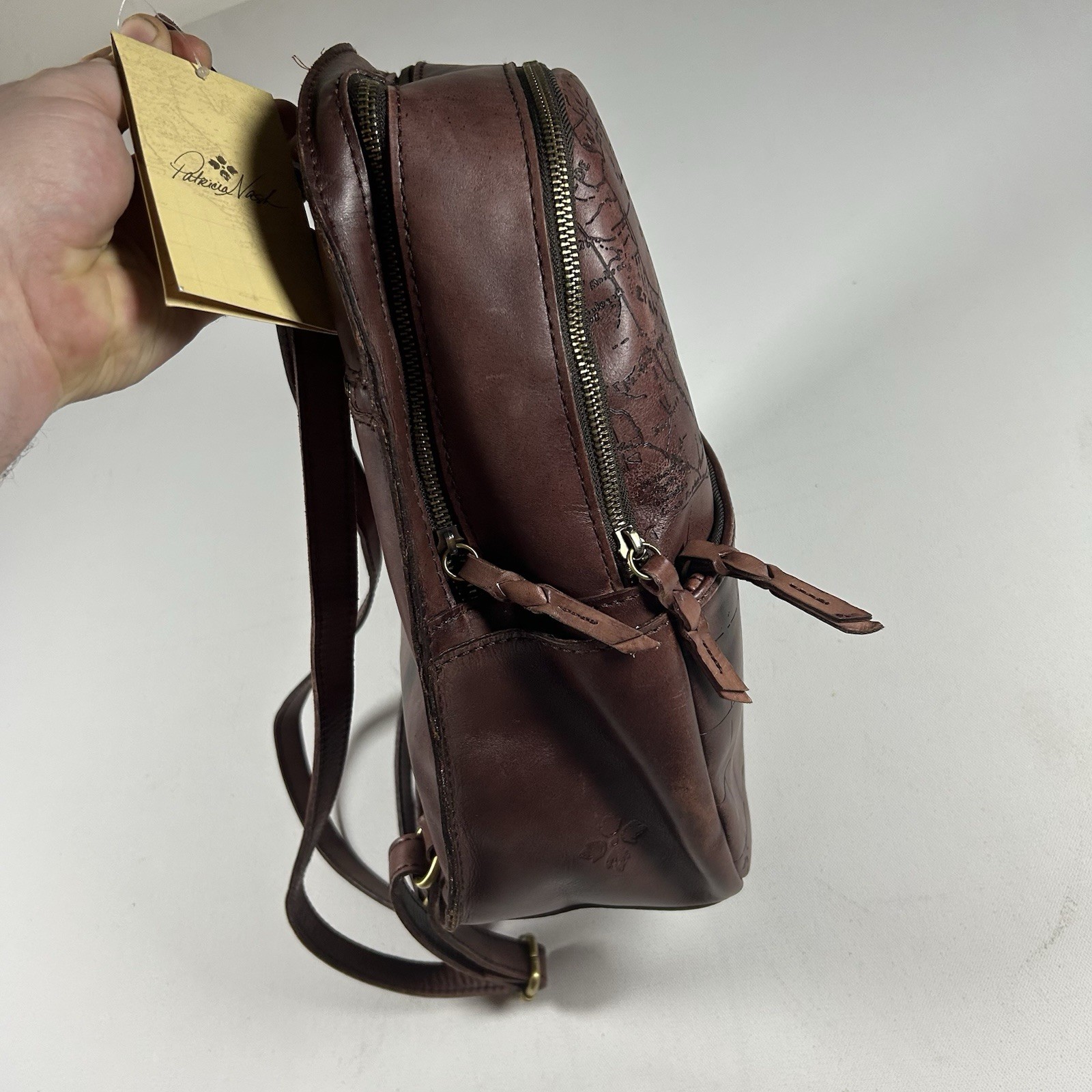 NWT Patricia Nash ITALIAN Leather Map Countries Western Backpack + Dust bag