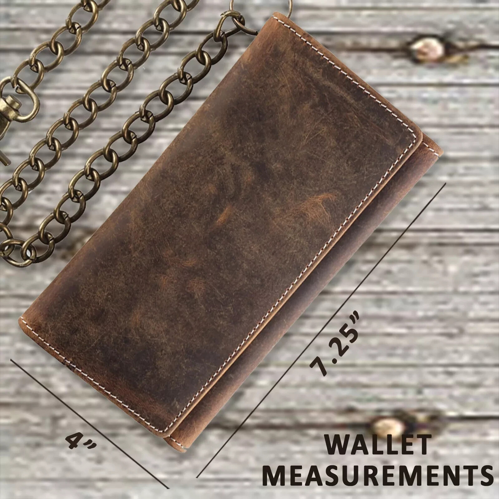100% premium leather Trifold Cowhide RFID Chain Motorcycle Biker Wallet,