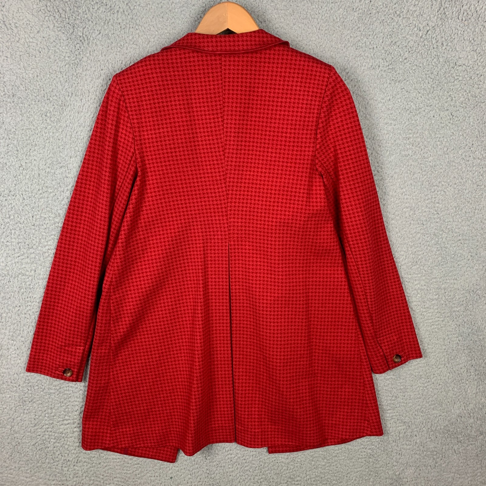 CAbi Celebration Jacket Womens Small Red Square 3546 Houndstooth Ruffle Coat NWT