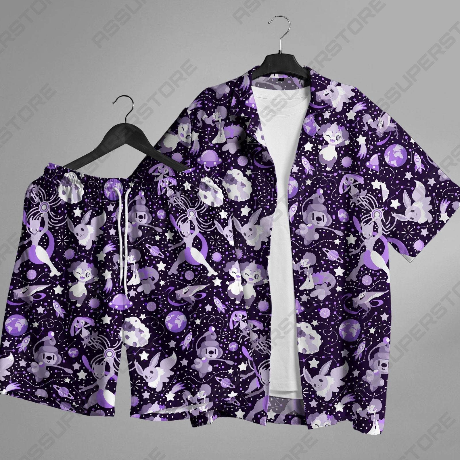 Psychic Mewtwo Hawaiian Button-Up Shirt Mewtwo Button-Up Shirt Gift