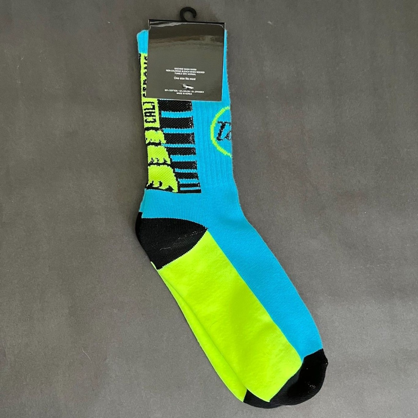 Cali Strong Athletic Socks Blue Black Neon Green Cotton Blend NWT