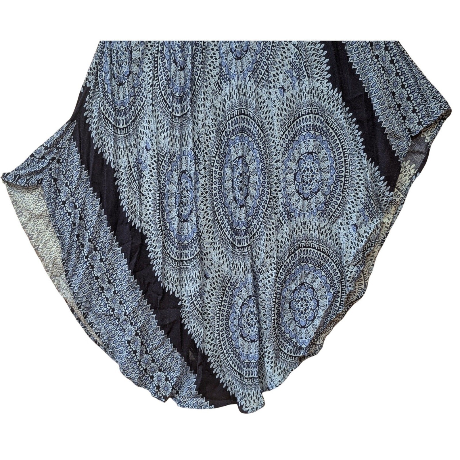 India Boutique Blue Mandala Handkerchief Hem Midi Dress Womens Boho Summer Rayon