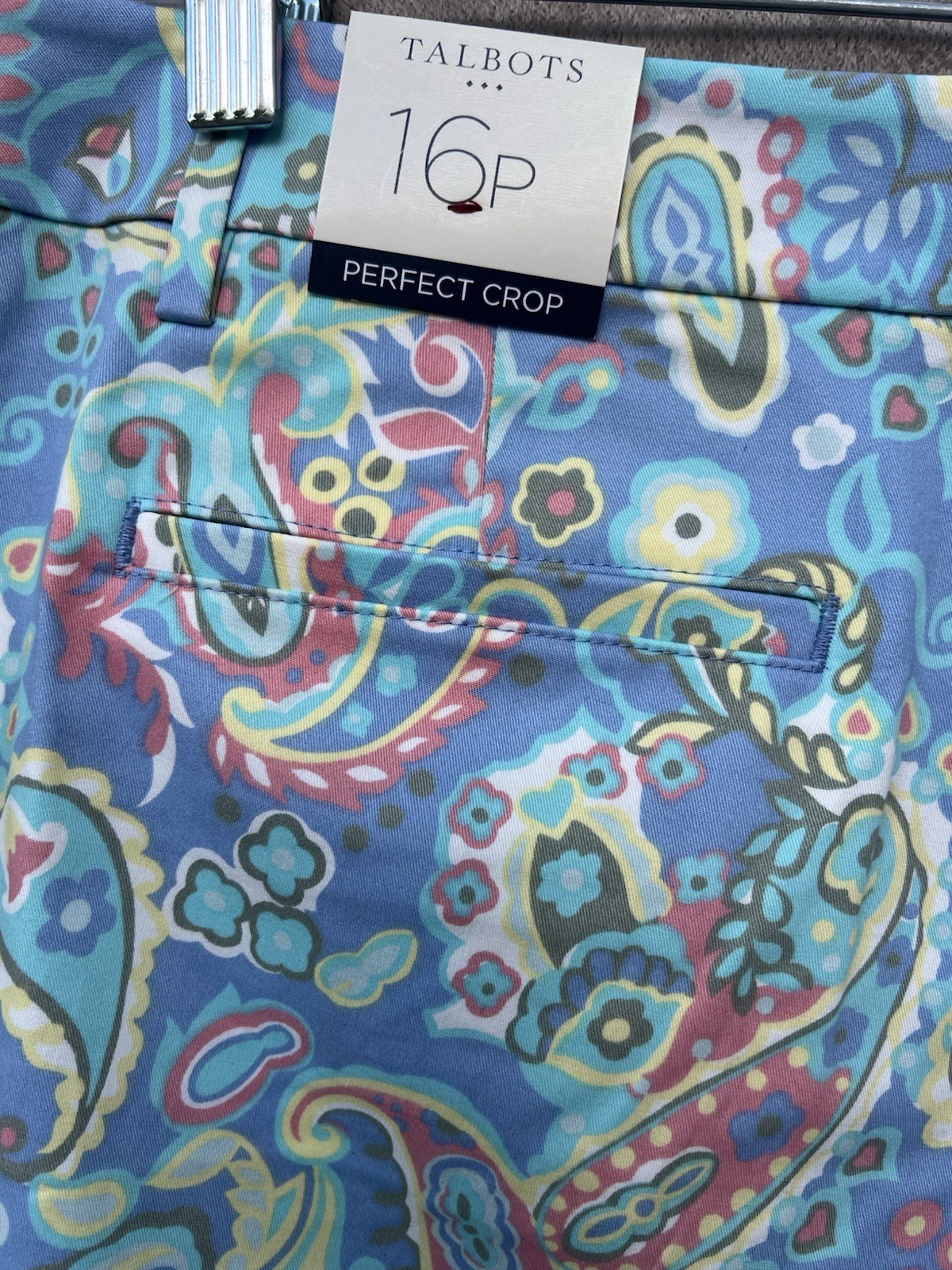 Talbots Women’s Chatham Ankle Pants Blue White Paisley Floral Sz 16 Petite NWT