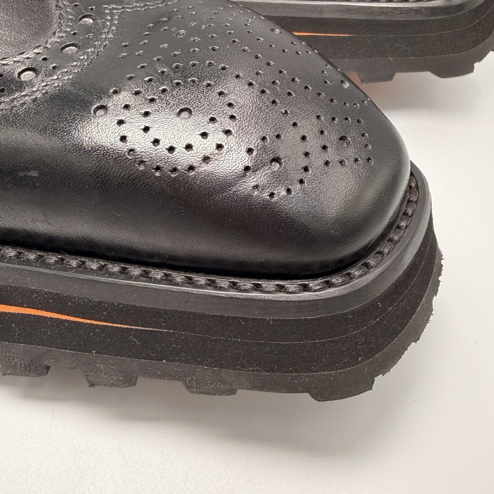 Divinch 6CM Heel Chunky Platform Brogues Black Calfskin Wingtip Derby 2886B Sz 8