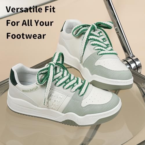 2 Pairs 3/5″ Flat Wide Braided Shoe Laces for 140cm (55inches) Green Cream