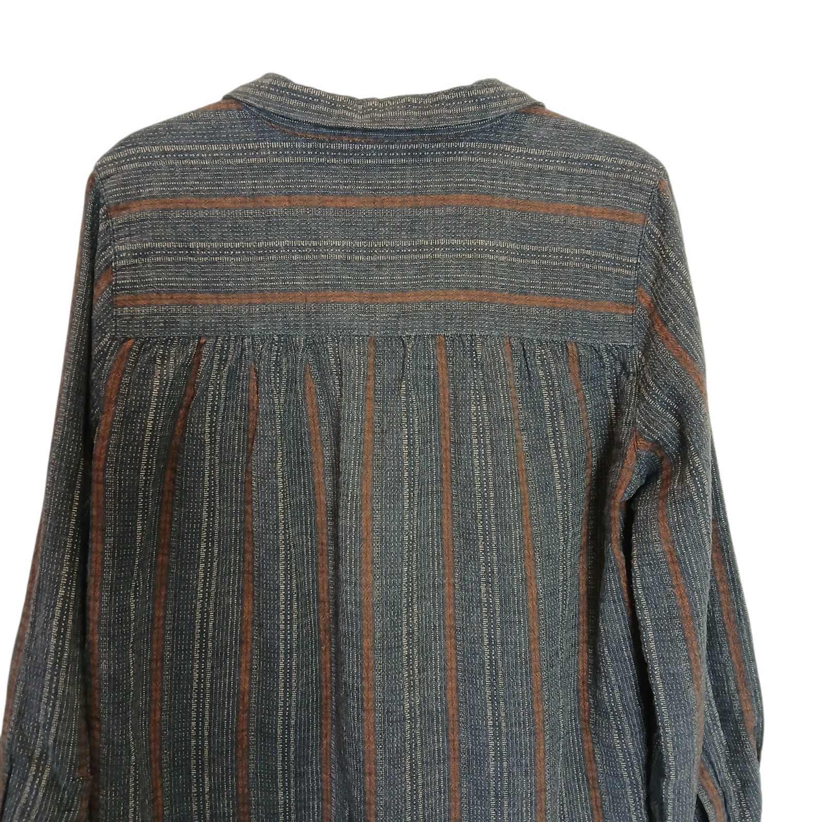 POETRY Shirt Size 8 Womens Hemp Organic Cotton Blend Blue Striped Button Down
