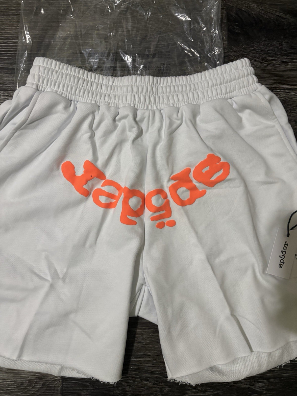 sp5der Og Web V2 White/Orange Solid Logo Sweat Shorts Size M Regular Fit