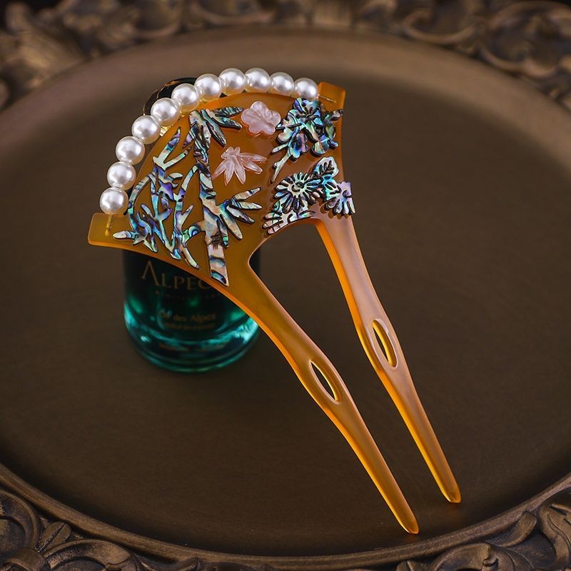 Chinese Style Hairpin Bridal Headpiece Vintage U Shaped Fan Hair Stick Accessory