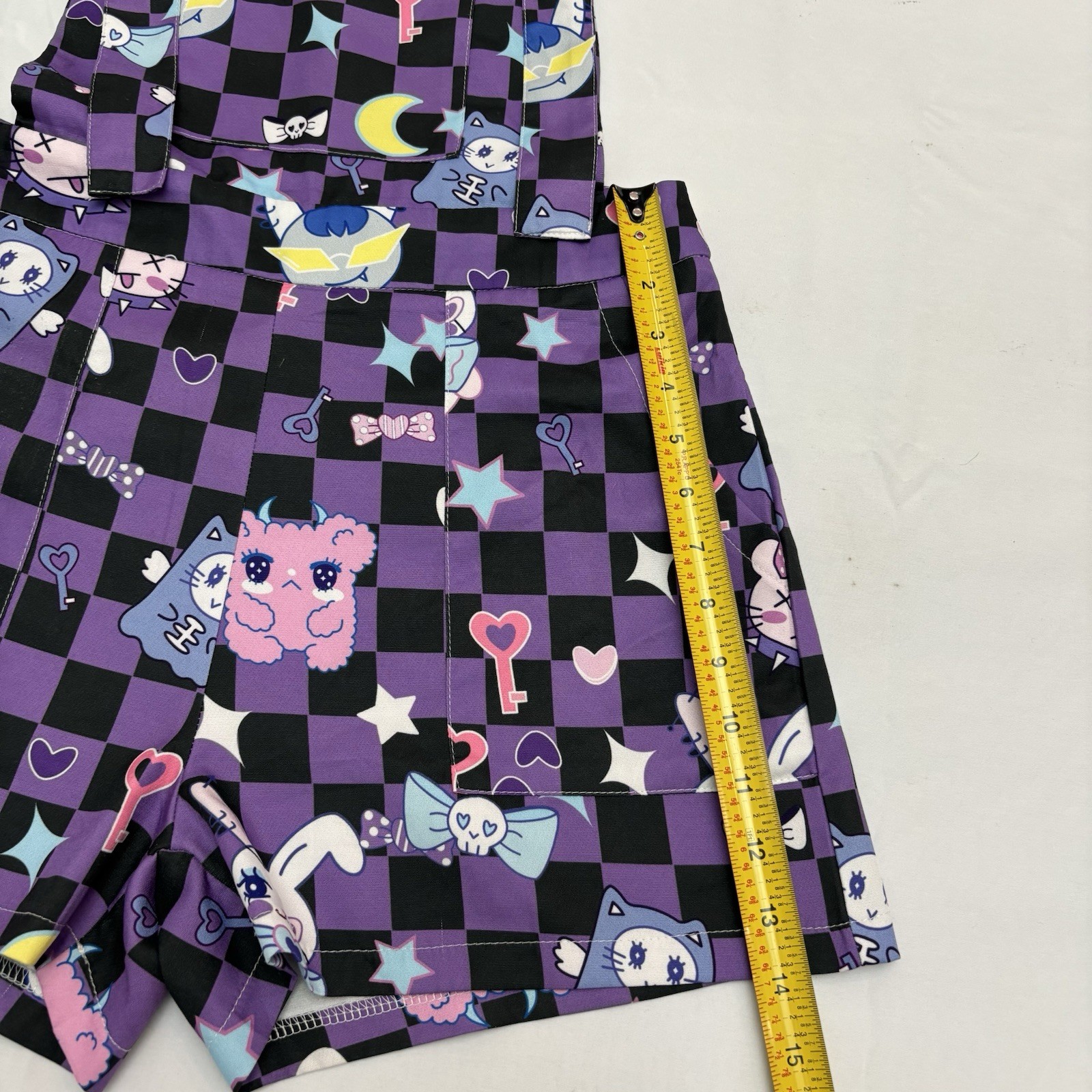 Romwe Anime Cartoon Print Checkerboard Pinafore Romper Size Small