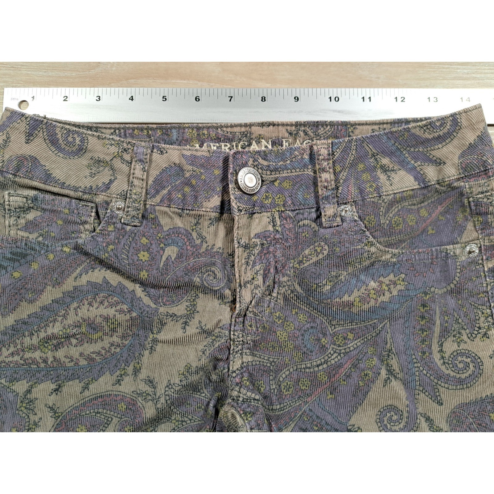 American Eagle Paisley Corduroy Cut Off Shorts Gray Purple Blue Size 0