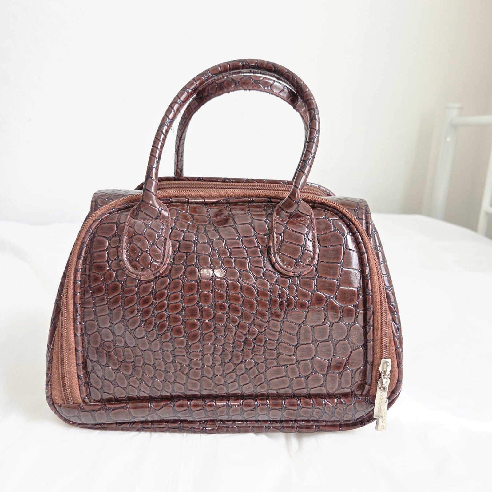 Vintage Caboodles Total Tote Brown Croc Cosmetic Case Organizer New Condition