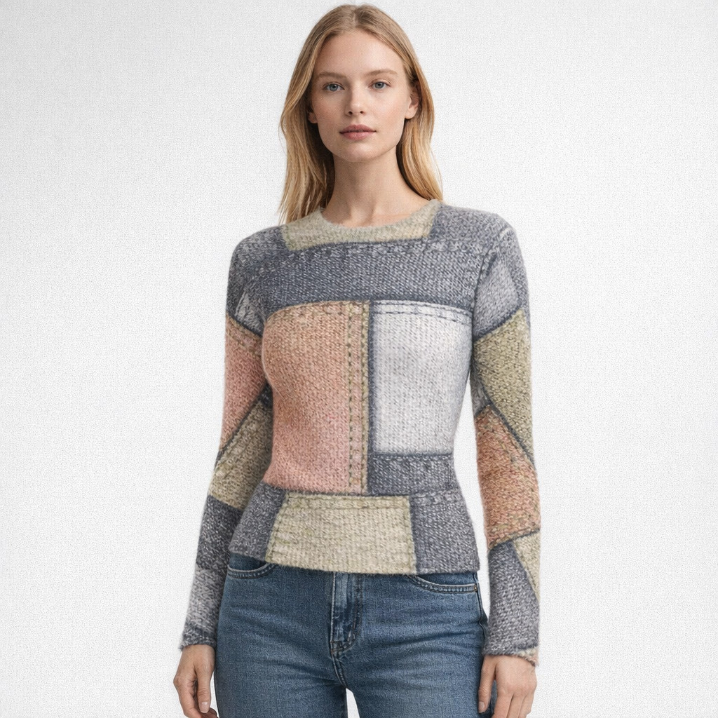 Kingsland Sweater Womens XL Multicolor Angora Blend Fuzzy Patchwork Pullover