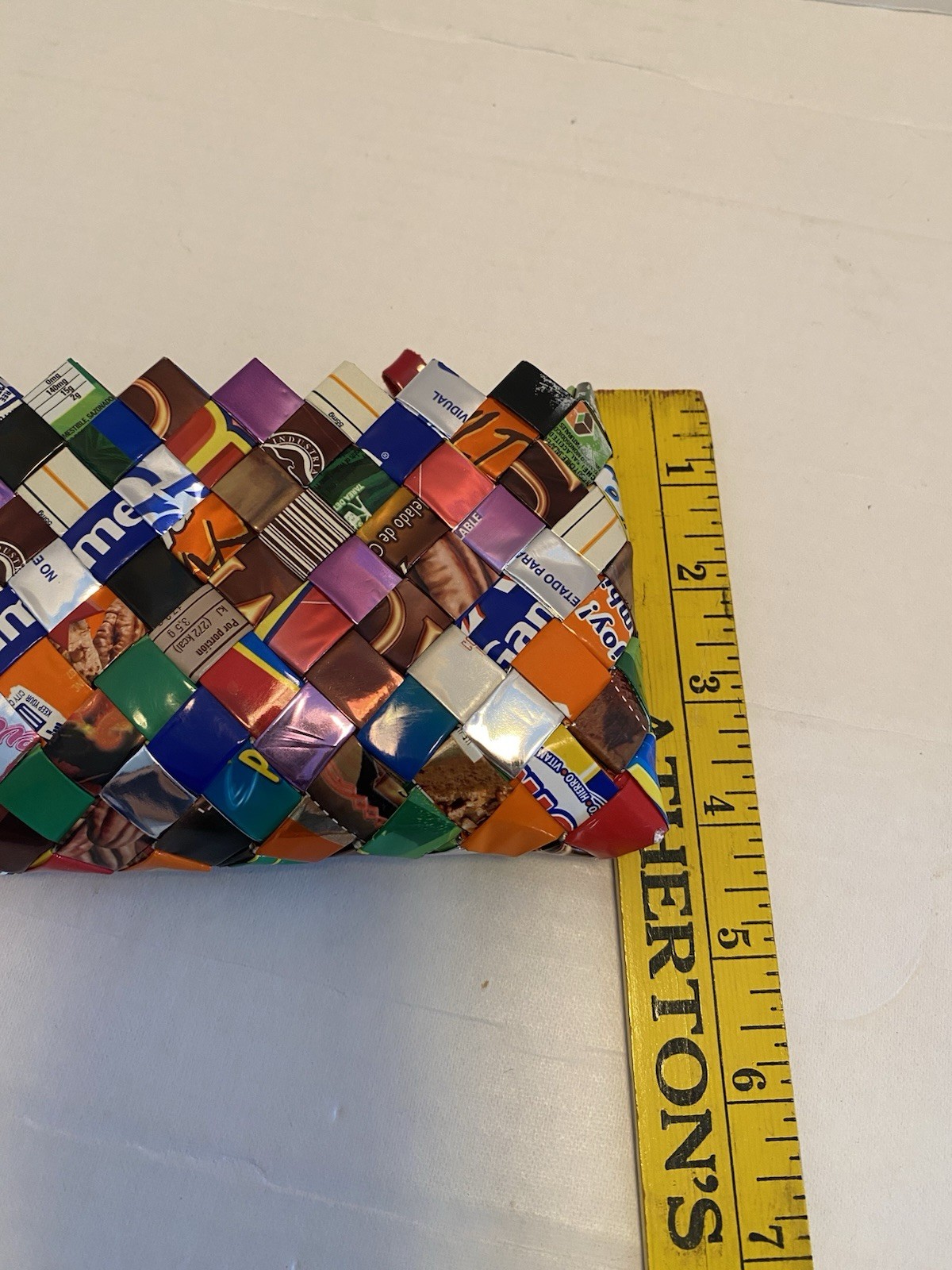 Nahui Ollin Candy Gum Wrapper Woven Purse Zip Closure Recycled Retro Artsy EUC