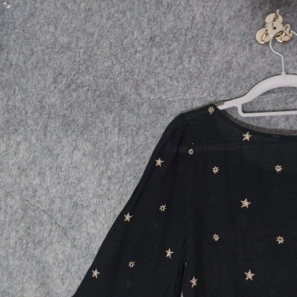 American Eagle Tunic Top Women XS Black Boho Embroidered Peasant Festival Blouse