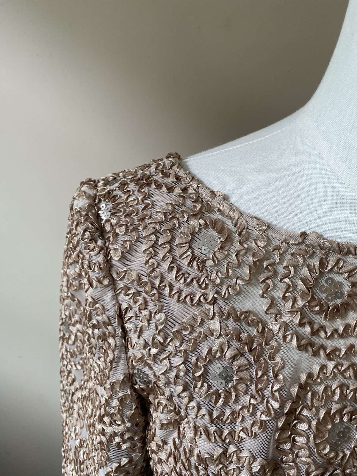 Gorgeous Alex Evenings Top, Size L, Embellished & Lined, Champagne Color