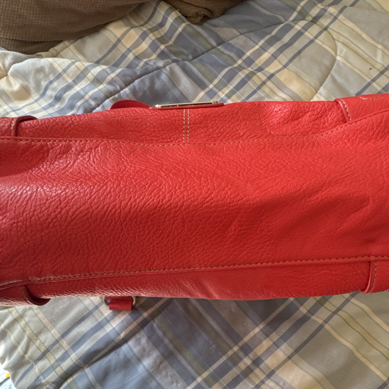 Ellen Tracy Red Pebbled Shoulder Bag Zip Closure Silver Hardware Double Handles