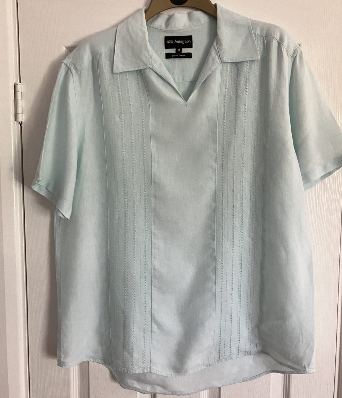 M&S Autograph 100% Linen Tunic Top M (38″-40″) Aqua Short Sleeve Blouse