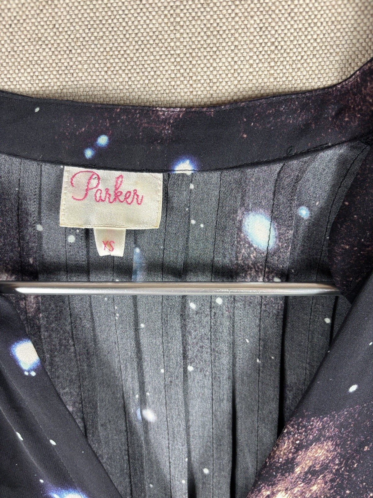 Parker Black Silk Celestial Print Button-Front Blouse Extra Small
