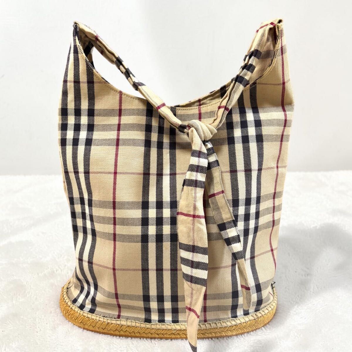 Burberry Nova Check Canvas Shoulder Bag Beige Vintage Women Magnetic 11.81in